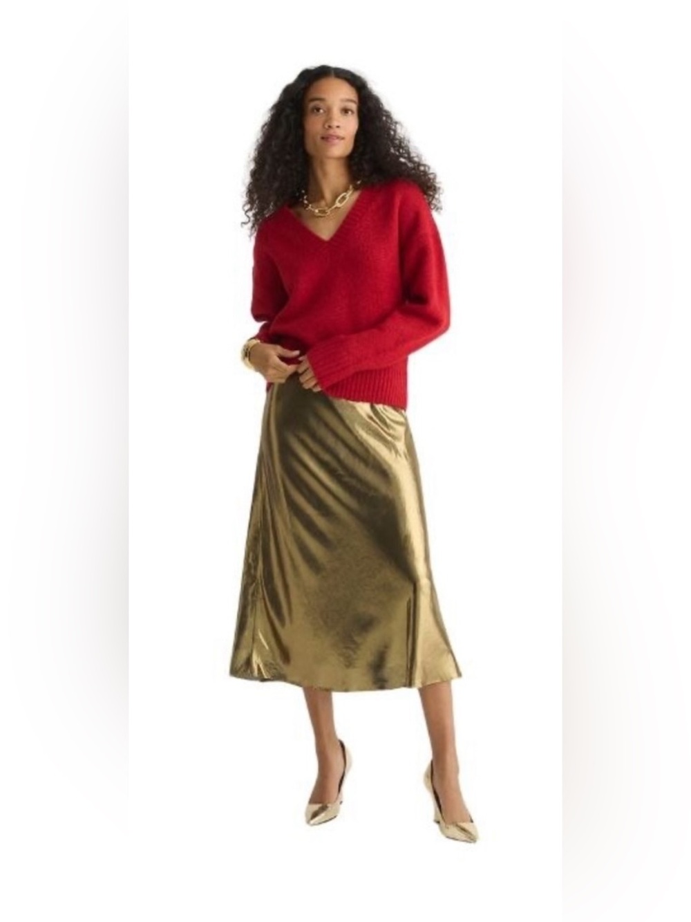 J Crew Women’s Metallic Gold Satin Midi Skirt